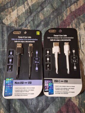2 Phone Charging Cables – USB-C & Micro USB (New Sealed)